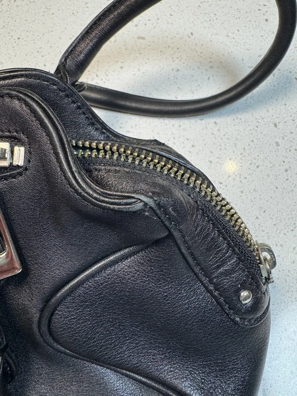 Vintage Y2K Cole Haan Alexa F04 Black Leather Satchel Shoulder Bag Silver Buckle